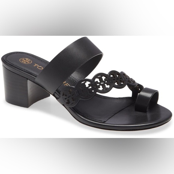 Tory Burch Tiny Miller 55mm Toe Ring Heeled Sandal Black Calf Leather - Picture 11 of 11